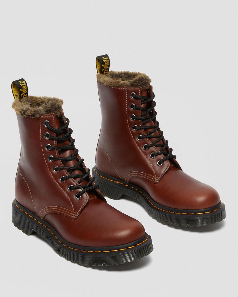 Dr Martens 1460 Serena Faux Fur Forede Snørestøvler Dame Brune | DK 200XYU